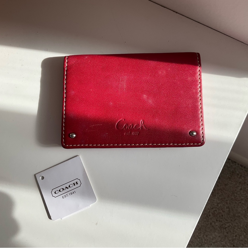 Coach Pink Leather Card Case with Silver Rivets